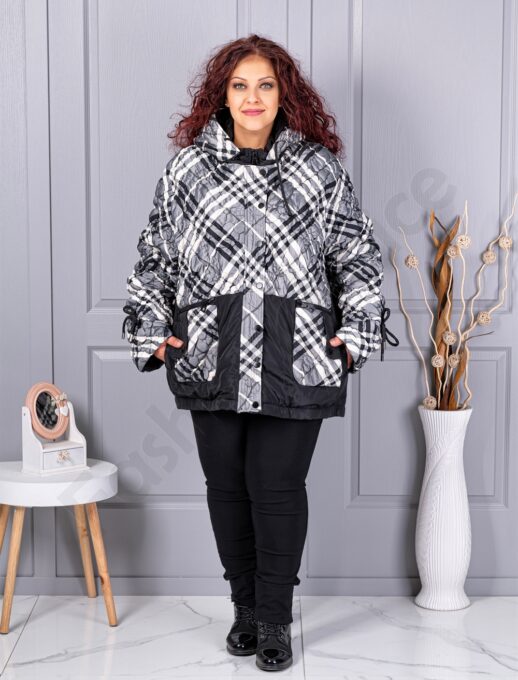 Plus size χειμερινό μπουφάν με καρό μοτίβο-κωδ 63253
