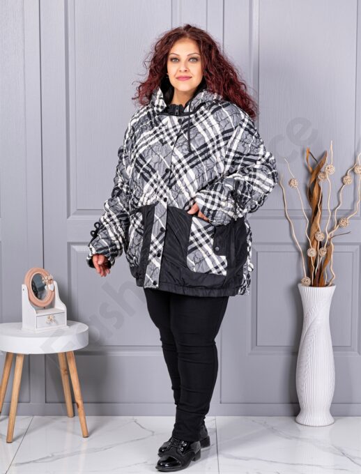 Plus size χειμερινό μπουφάν με καρό μοτίβο-κωδ 63253