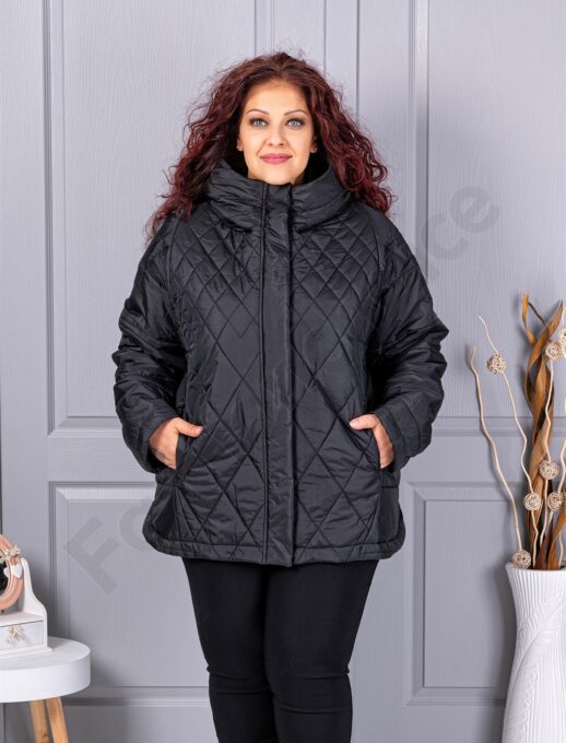 Plus size καπιτονέ μπουφάν με κουκούλα-63277