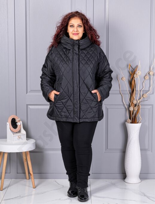 Plus size καπιτονέ μπουφάν με κουκούλα-63277