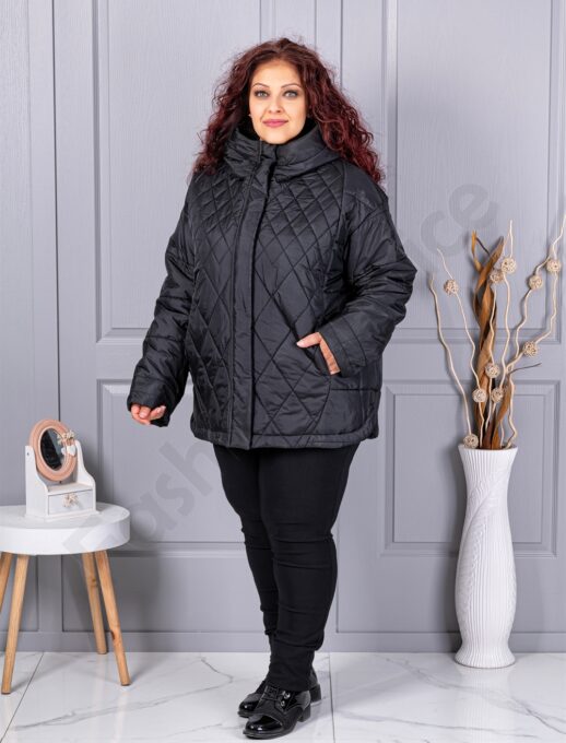 Plus size καπιτονέ μπουφάν με κουκούλα-63277