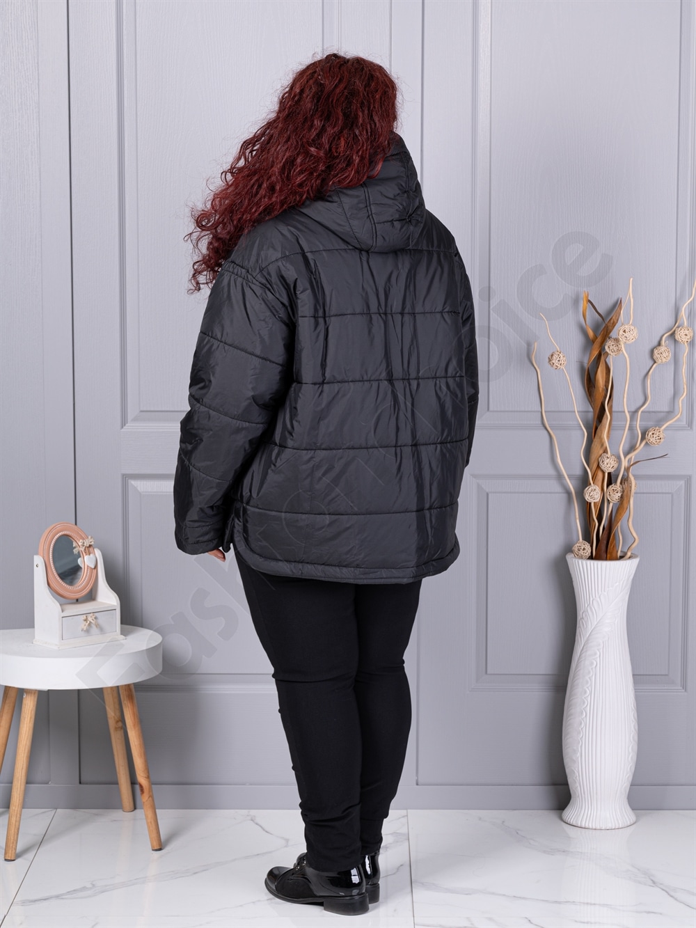 Plus size καπιτονέ μπουφάν με κουκούλα-63277