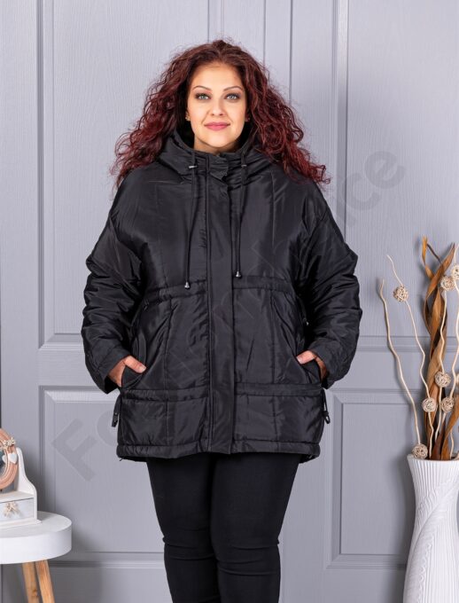 Plus size μπουφάν με κουκούλα-κωδ 63254