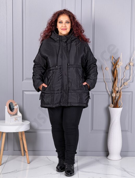 Plus size μπουφάν με κουκούλα-κωδ 63254