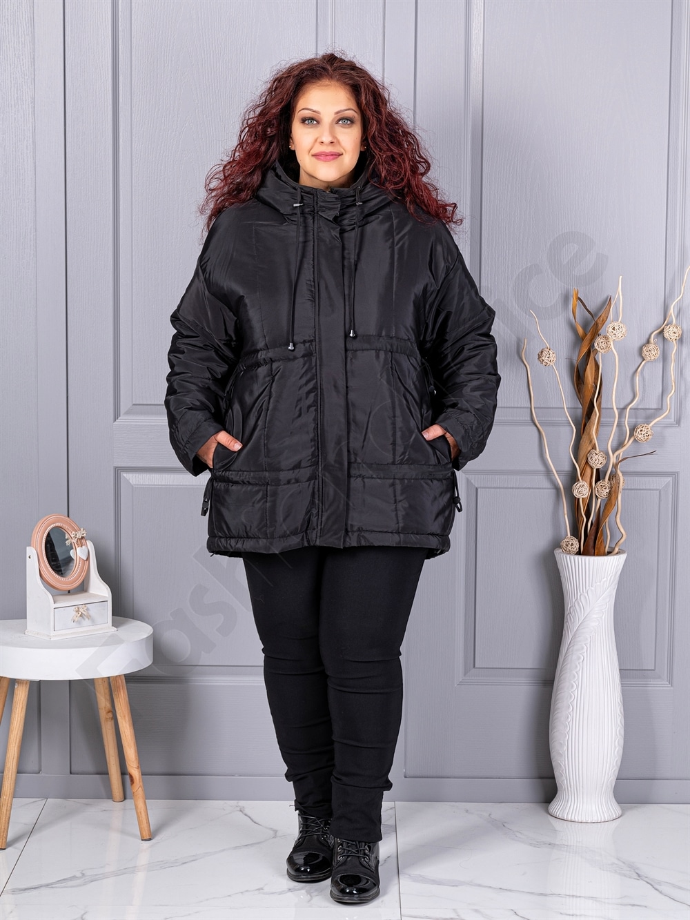 Plus size μπουφάν με κουκούλα-κωδ 63254