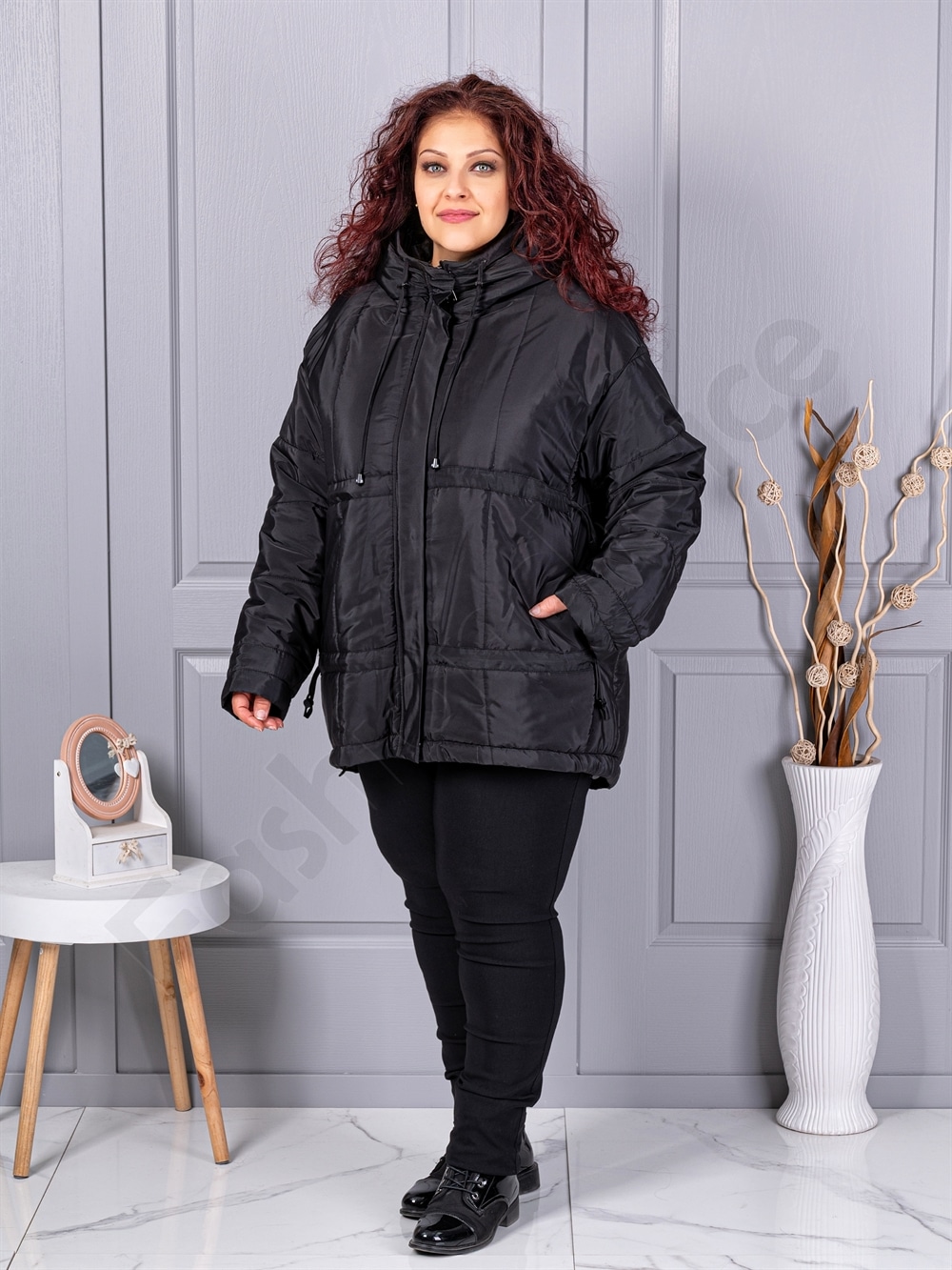 Plus size μπουφάν με κουκούλα-κωδ 63254