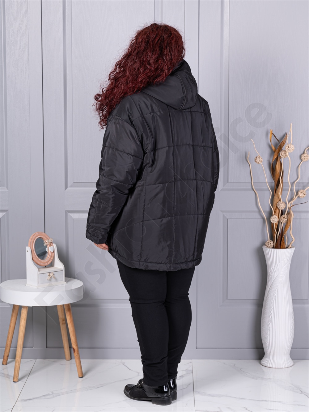 Plus size μπουφάν με κουκούλα-κωδ 63254