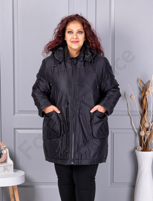Plus size χοντρό μπουφάν με μπροστινές τσέπες-κωδ 63273