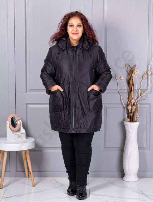 Plus size χοντρό μπουφάν με μπροστινές τσέπες-κωδ 63273