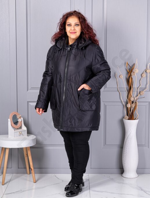 Plus size χοντρό μπουφάν με μπροστινές τσέπες-κωδ 63273