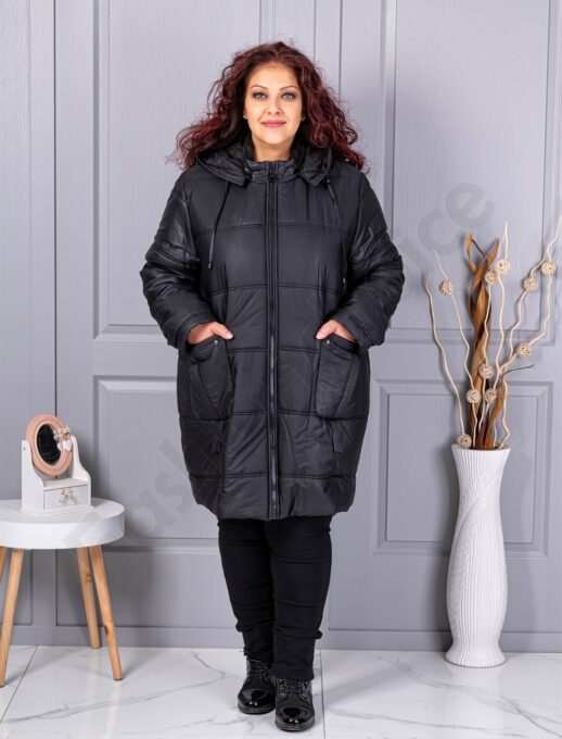 Plus size μακρύ μπουφάν με κουκούλα-κωδ 63269