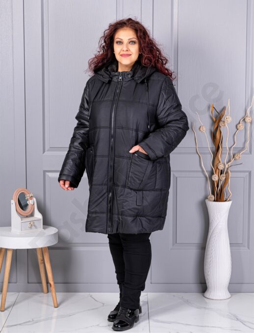 Plus size μακρύ μπουφάν με κουκούλα-κωδ 63269