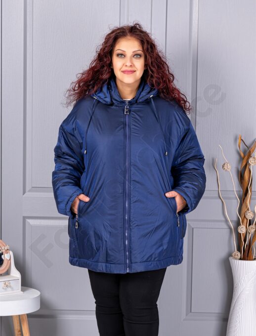 Plus size χειμερινό μπουφάν με κουκούλα-σκούρο μπλε-κωδ 63279-2