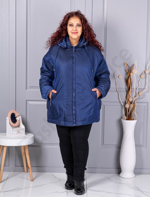 Plus size χειμερινό μπουφάν με κουκούλα-σκούρο μπλε-κωδ 63279-2