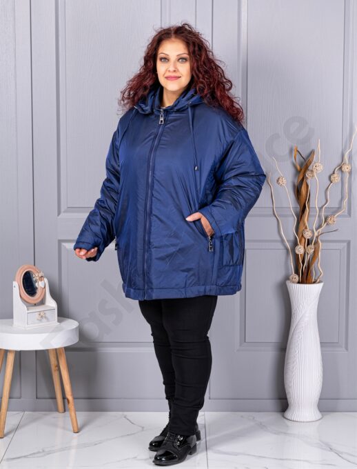 Plus size χειμερινό μπουφάν με κουκούλα-σκούρο μπλε-κωδ 63279-2