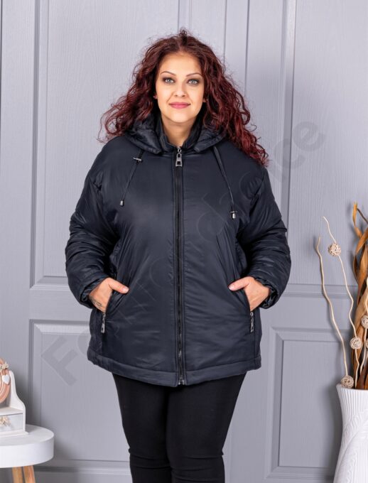 Plus size χειμερινό μπουφάν με κουκούλα-μαύρο-κωδ 63279