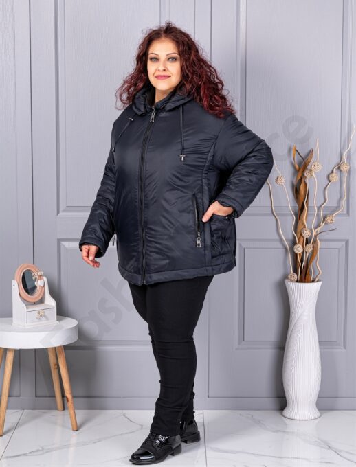Plus size χειμερινό μπουφάν με κουκούλα-μαύρο-κωδ 63279