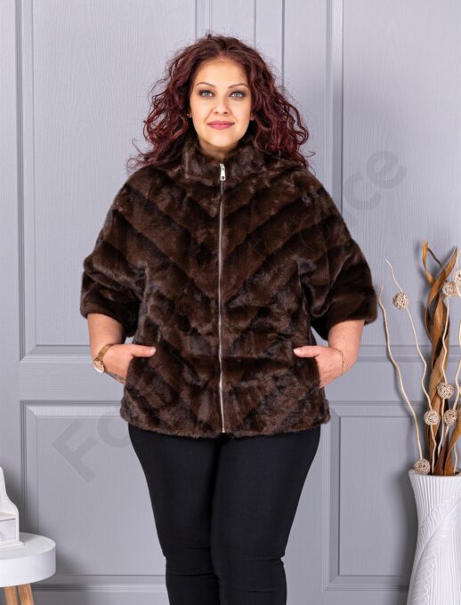 Plus size παλτό από οικολογική γούνα-καφέ-κωδ LT18