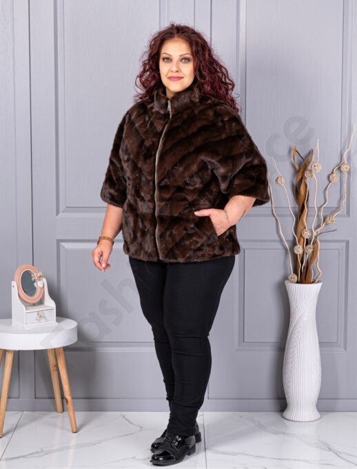 Plus size παλτό από οικολογική γούνα-καφέ-κωδ LT18