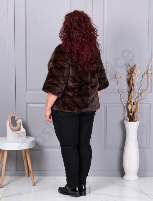 Plus size παλτό από οικολογική γούνα-καφέ-κωδ LT18