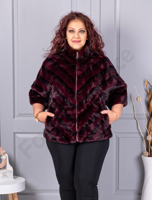 Plus size παλτό από οικολογική γούνα-μπορντό-κωδ LT18-1