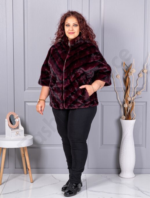 Plus size παλτό από οικολογική γούνα-μπορντό-κωδ LT18-1