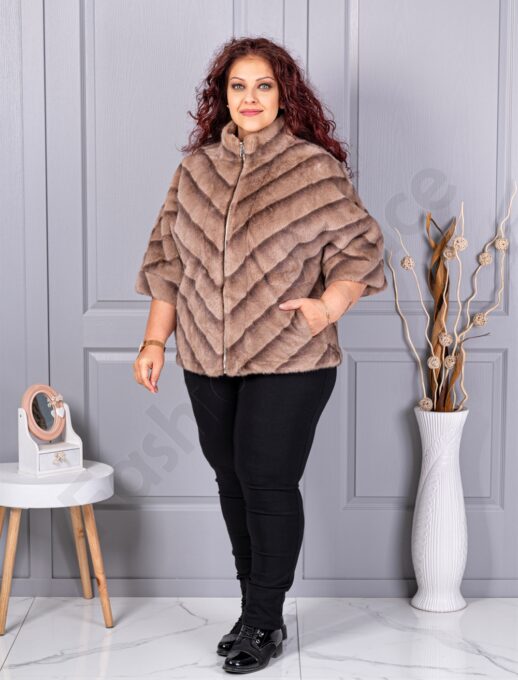 Plus size παλτό από οικολογική γούνα-μπεζ-κωδ LT18-2