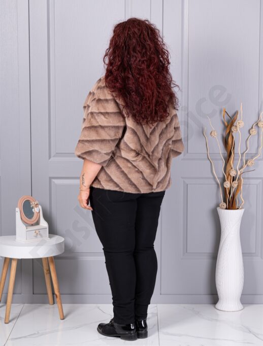 Plus size παλτό από οικολογική γούνα-μπεζ-κωδ LT18-2