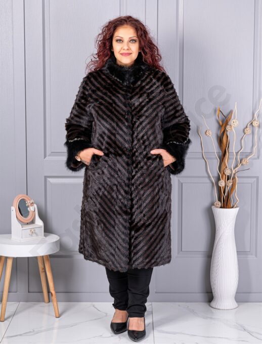 Plus size μακρύ παλτό από οικολογική γούνα-κωδ 6629