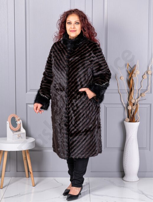 Plus size μακρύ παλτό από οικολογική γούνα-κωδ 6629