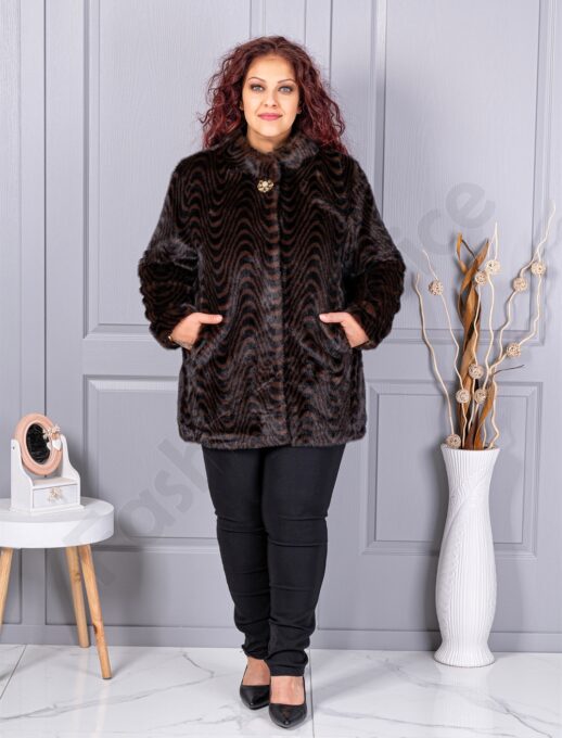 Plus size γούνινο παλτό-animal print-κωδ 2730