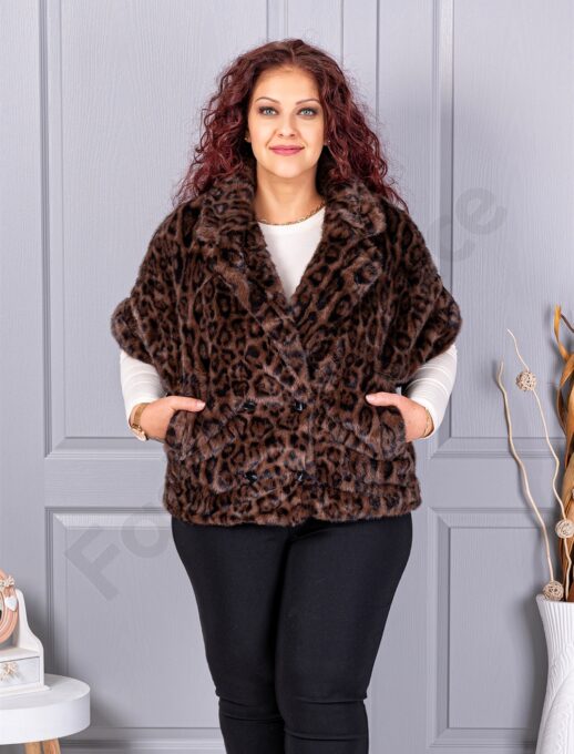 Plus size γούνινο γιλέκο με λεοπάρ μοτίβο-κωδ LT33
