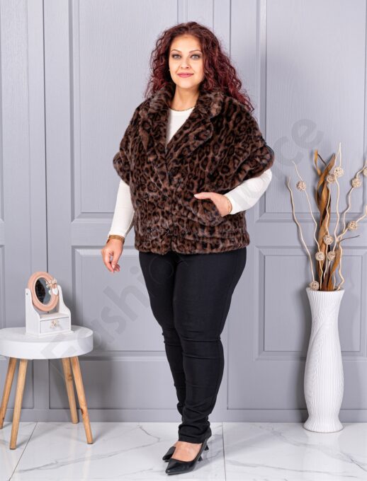 Plus size γούνινο γιλέκο με λεοπάρ μοτίβο-κωδ LT33
