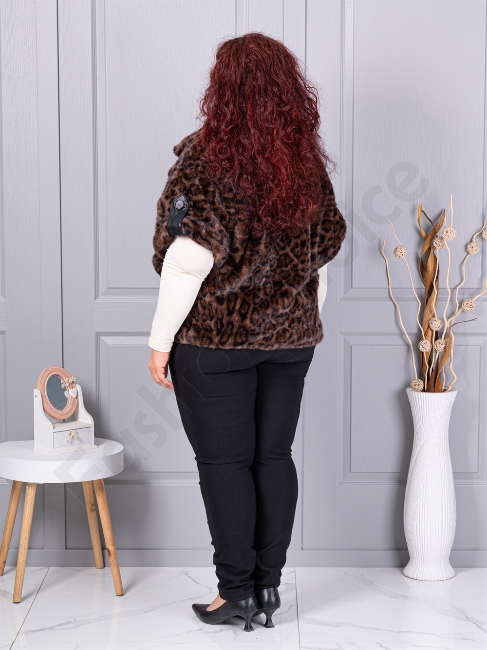 Plus size γούνινο γιλέκο με λεοπάρ μοτίβο-κωδ LT33