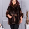 Plus size κάπα από γούνα και σουέτ-καφέ-κωδ JJ90-2