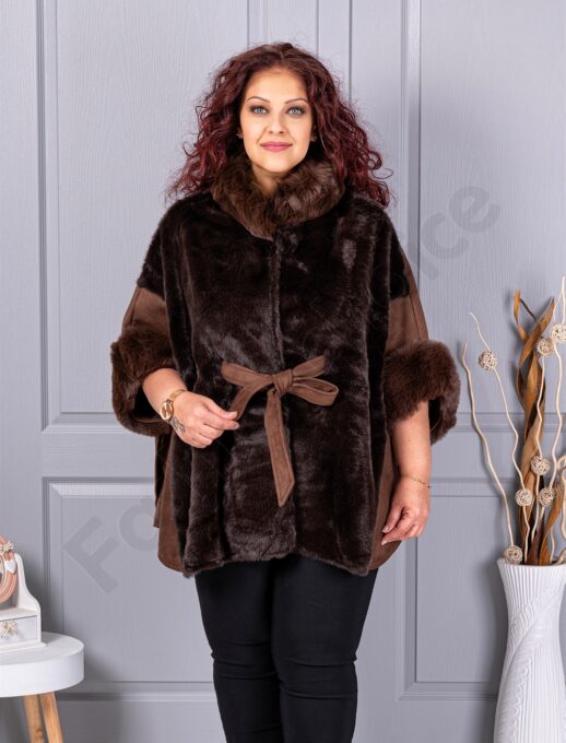 Plus size κάπα από γούνα και σουέτ-καφέ-κωδ JJ90-2