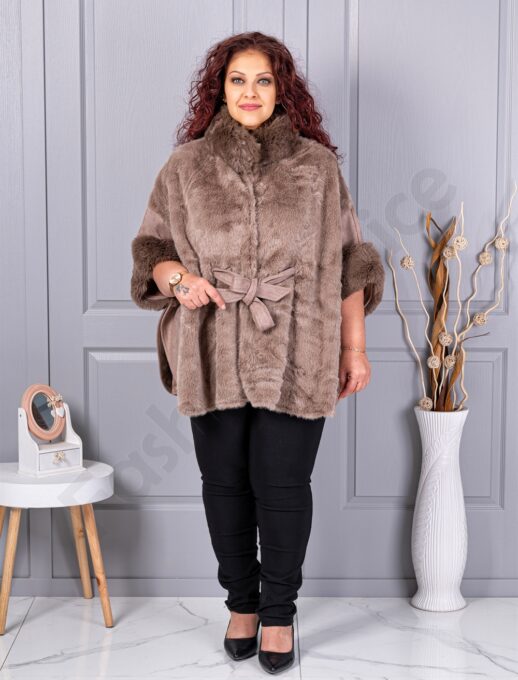 Plus size κάπα από γούνα και σουέτ-μόκα-κωδ JJ90-1