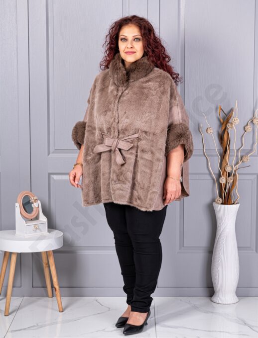 Plus size κάπα από γούνα και σουέτ-μόκα-κωδ JJ90-1