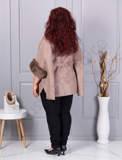 Plus size κάπα από γούνα και σουέτ-μόκα-κωδ JJ90-1