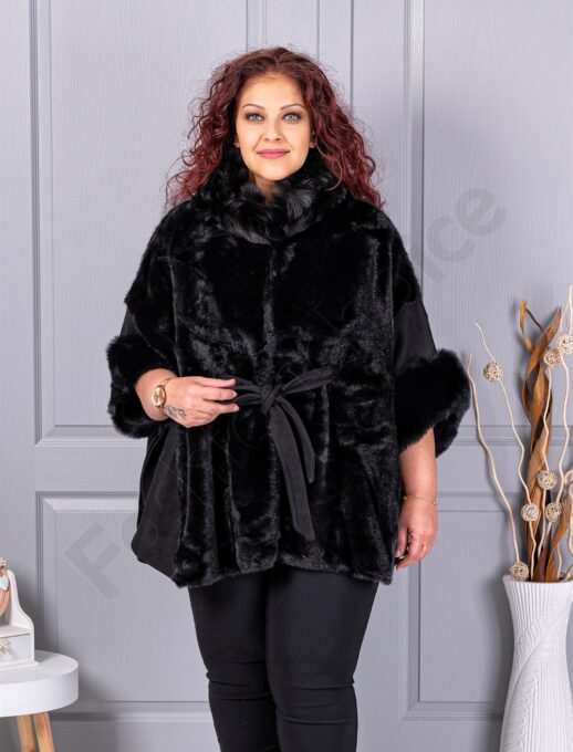 Plus size κάπα από γούνα και σουέτ-μαύρο-κωδ JJ90