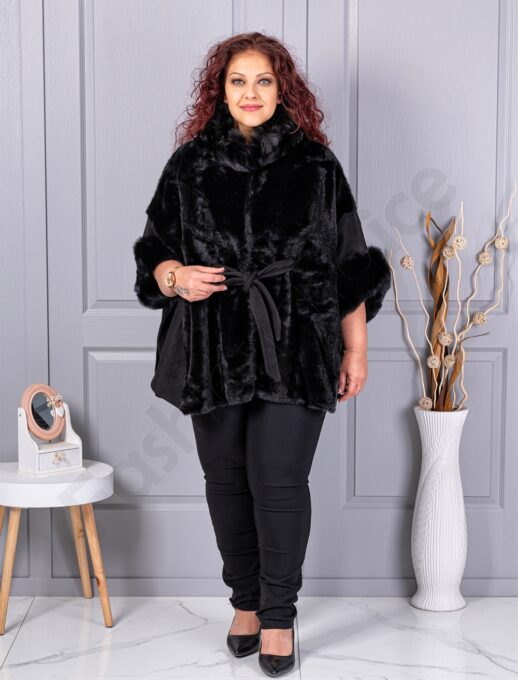Plus size κάπα από γούνα και σουέτ-μαύρο-κωδ JJ90