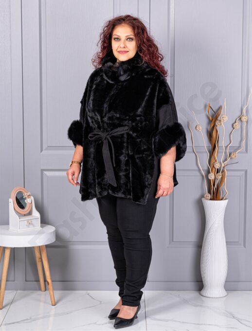 Plus size κάπα από γούνα και σουέτ-μαύρο-κωδ JJ90