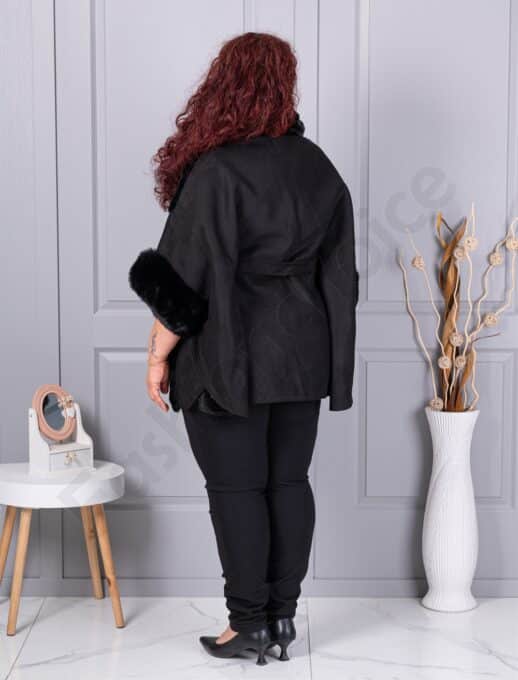 Plus size κάπα από γούνα και σουέτ-μαύρο-κωδ JJ90