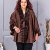 Plus size καστόρινη κάπα με γούνα-καφέ-κωδ JJ91-1