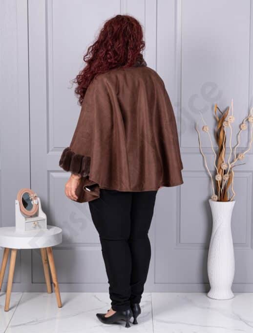 Plus size καστόρινη κάπα με γούνα-καφέ-κωδ JJ91-1