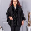 Plus size καστόρινη κάπα με γούνα-μαύρο-κωδ JJ91