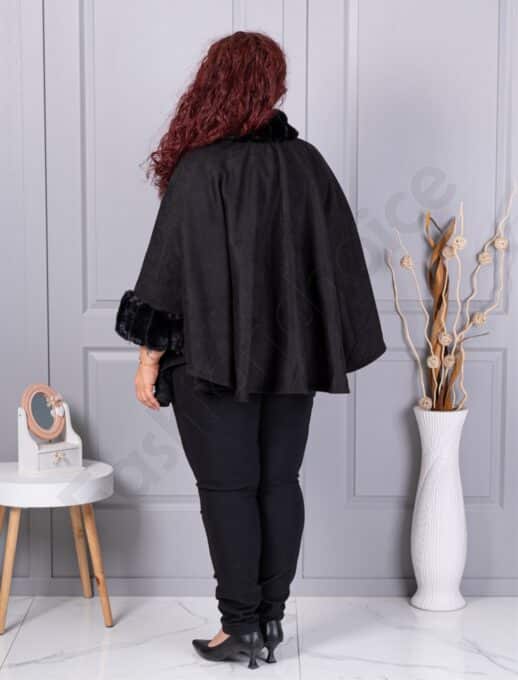Plus size καστόρινη κάπα με γούνα-μαύρο-κωδ JJ91