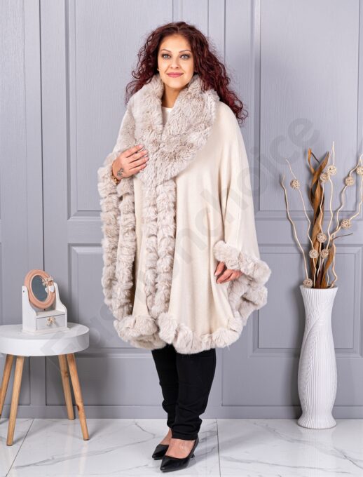 Plus size κάπα με οικολογική γούνα-εκρού-κωδ 293-4