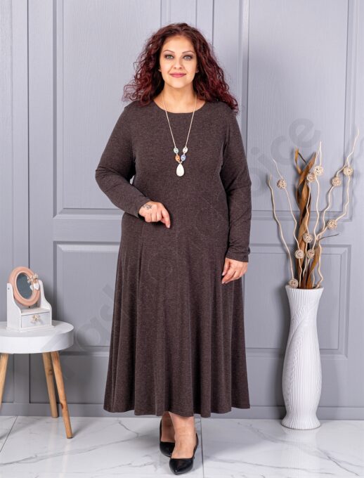 Plus size φόρεμα ανγκόρα με κολιέ-καφέ-κωδ 26030-4