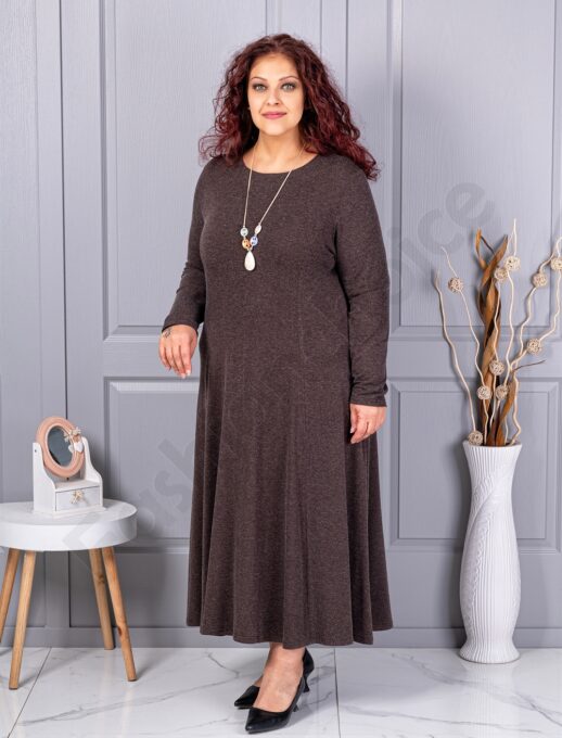 Plus size φόρεμα ανγκόρα με κολιέ-καφέ-κωδ 26030-4
